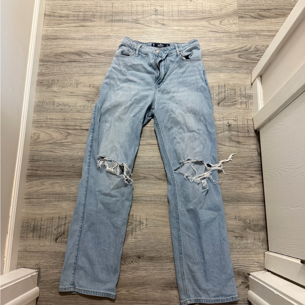Hollister Light Blue High-Rise Distressed Jeans